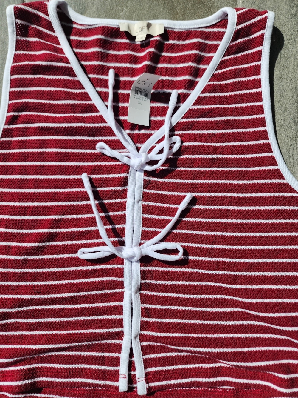 LOFT Red & White Striped Sleeveless Knit Top